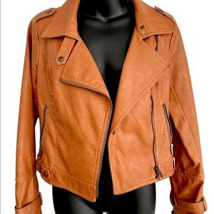 Blank Noir Tan Leather Moto Jacket XS